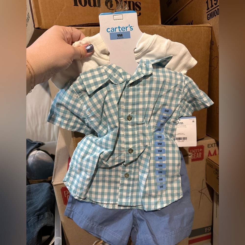 Carter's Aqua Checkered Button Down Outfit Set